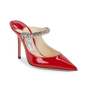 Jimmy Choo Bing 100 Embellished Patent Leather Mules red